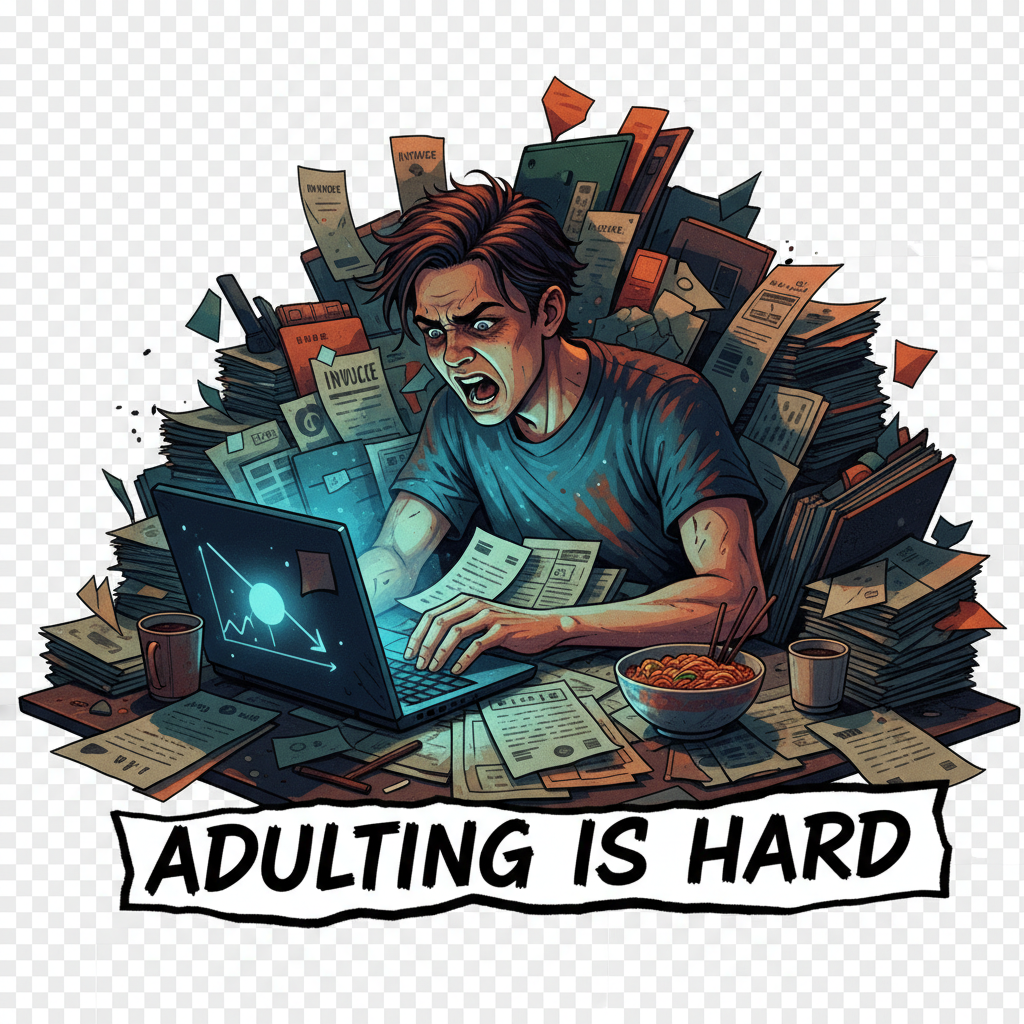 Adulting Is Hard male t-shirt design