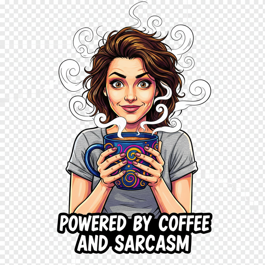 Powered By Coffee And Sarcasm female t-shirt design