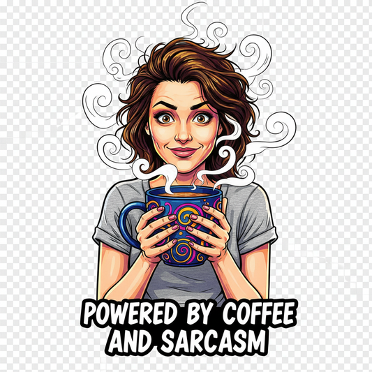 Powered By Coffee And Sarcasm female t-shirt design